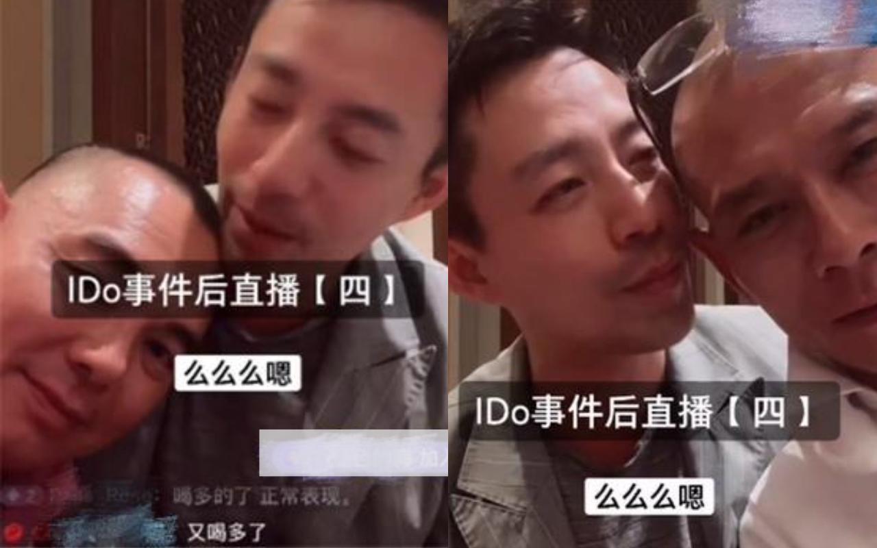 汪小菲開直播,拉著朋友入鏡,更在鏡頭前對著別人腦門左親、右親。(翻攝自《網易娛樂》)