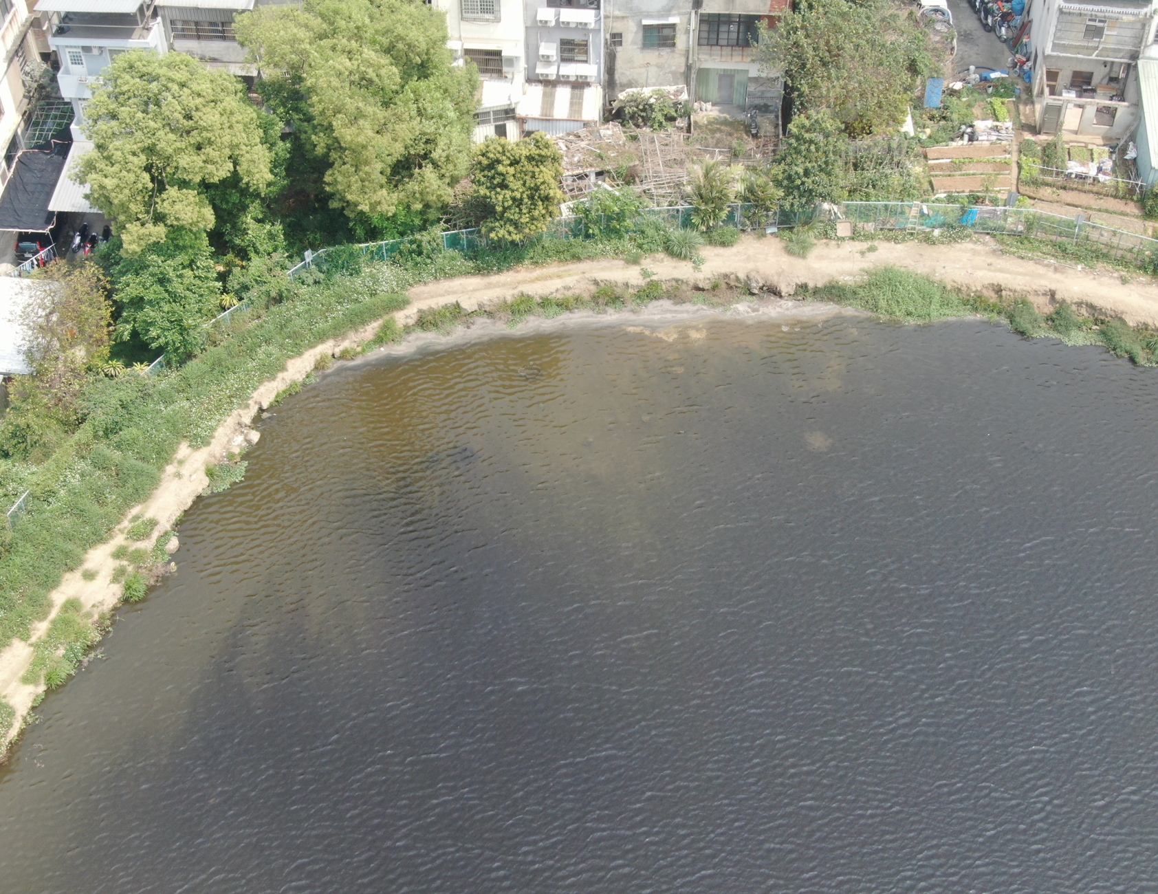 陳屋公有埤塘最近時常發出惡臭，嚴重影響附近居民生活品質。（保七總隊提供）