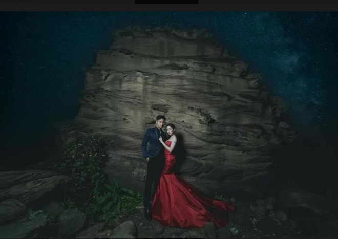 周孝安（左）3月閃婚陳天仁（右），兩人的星光婚紗照超級浪漫。（翻攝自陳天仁IG）