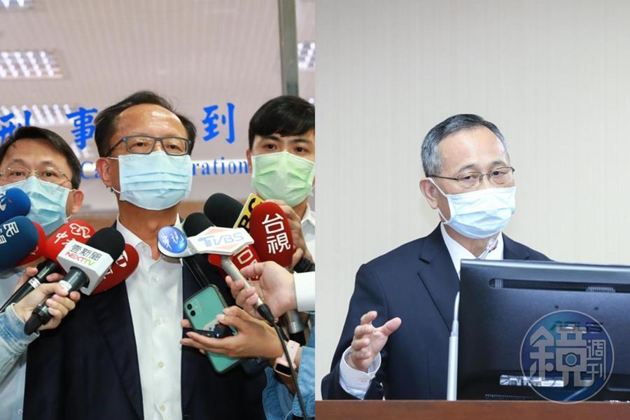 警政署長陳家欽(右)表示,要北市警局長陳嘉昌(左)交出手機給北檢鑑識還原調閱通聯紀錄只是建議。(本刊資料照)