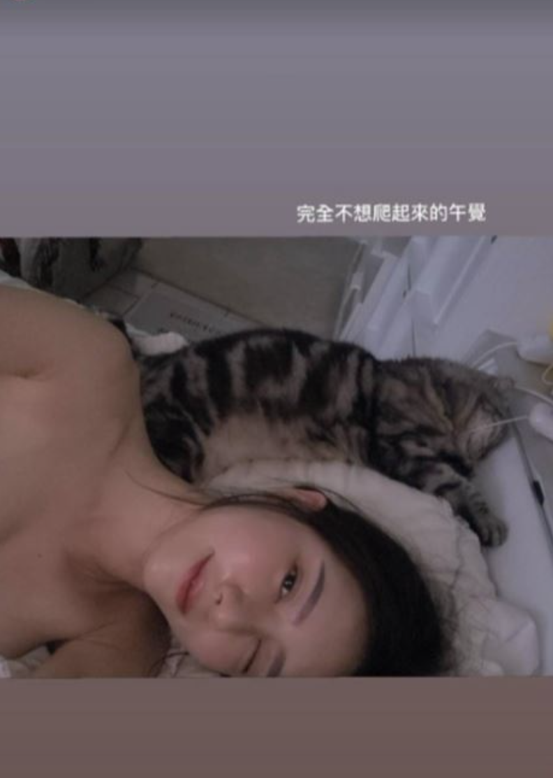 躺在床上的家家疑似上空。（翻攝自家家IG）