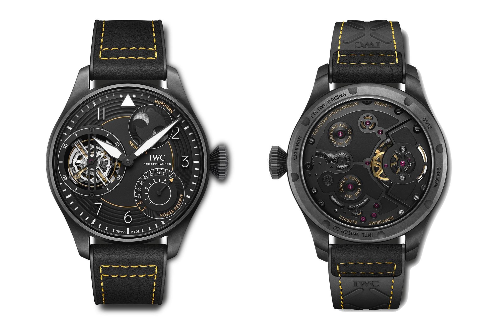以賽車世界為靈感的大型飛行員恆定動力陀飛輪「IWC Racing」特別版,除了是目前IWC最複雜的功能,並裝配自家研發的Ceratanium®瓷化鈦金屬材質錶殼,性能優異。全球限量15只。