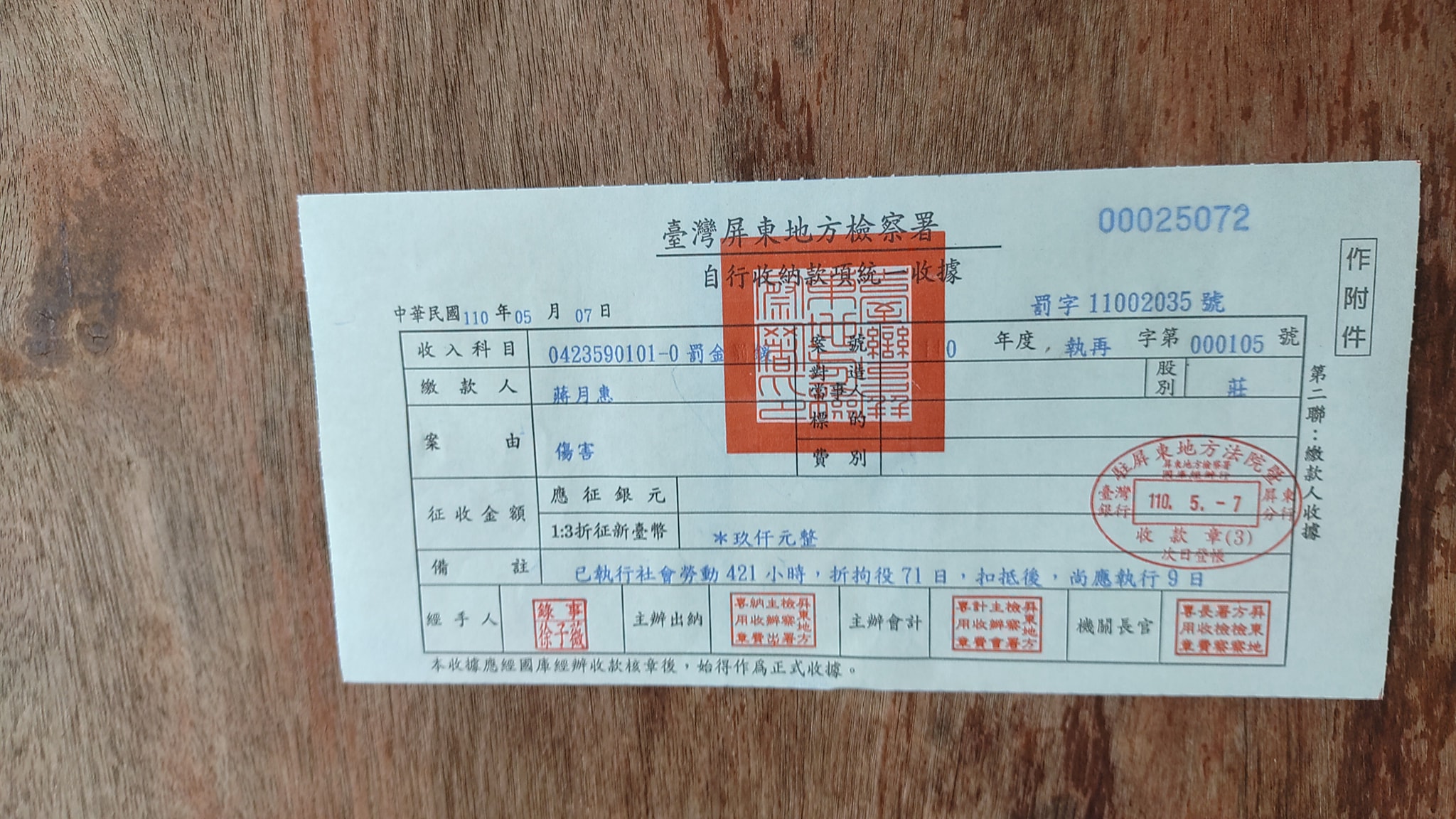 蔣月惠今赴屏檢繳交9,000元罰金結案。(翻攝自蔣月惠臉書)
