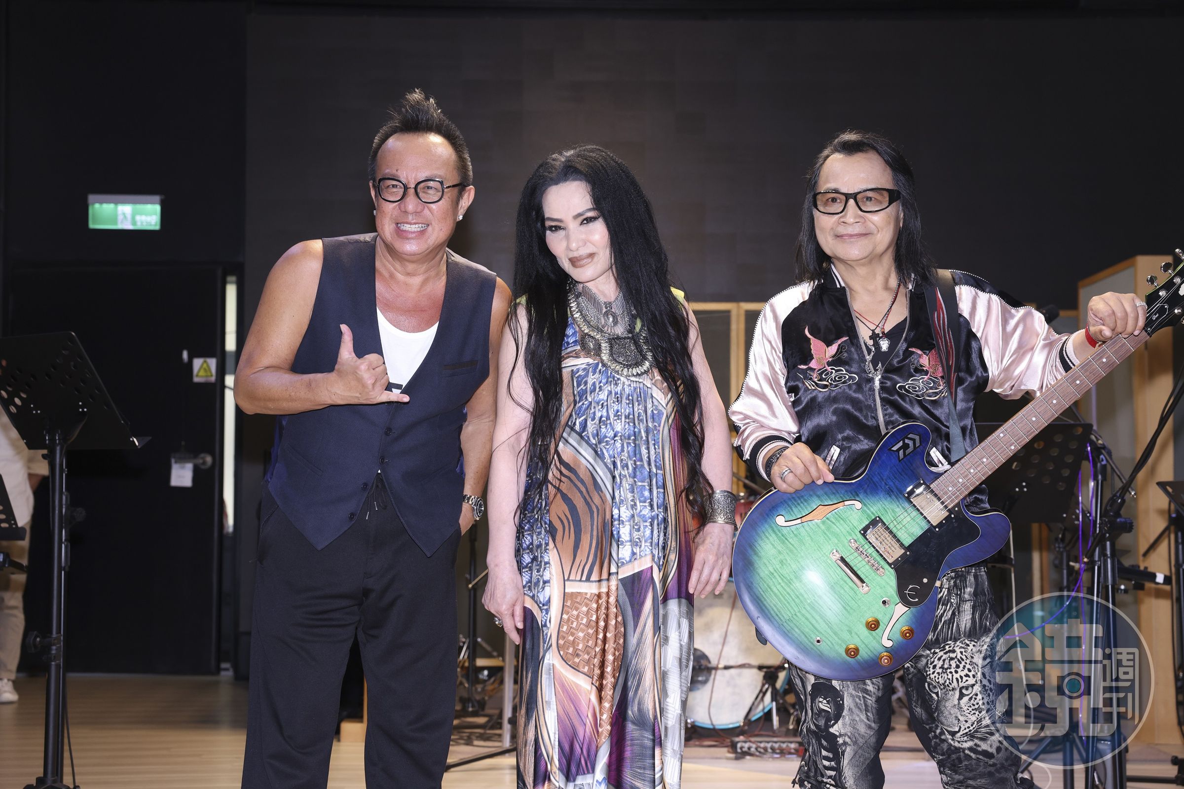 黃大煒（左起）、潘越雲及沈文程為《BACK TO 70'S西洋金曲演唱會》彩排。（大大娛樂提供）