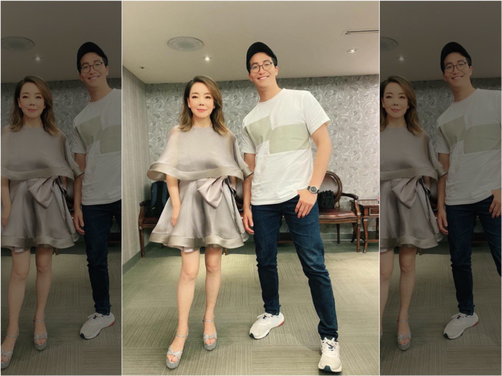 吳翔震昨晚去看辛曉琪「回報以歌」演唱會，兩位國際美腿在貴賓室合照。（吳翔震經紀人提供）