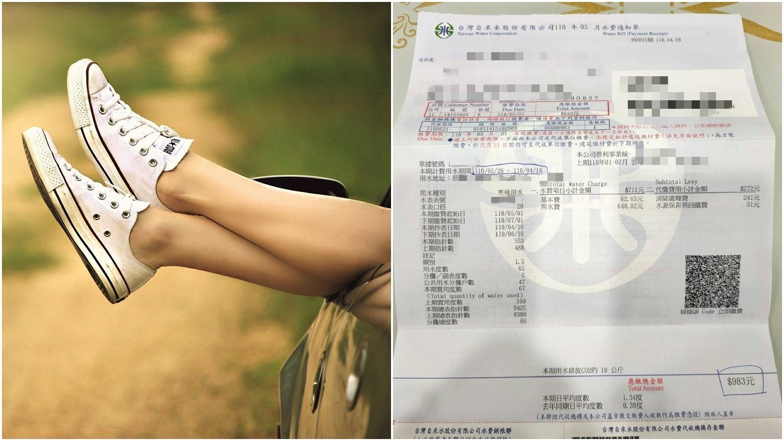 一名獨自租屋的女網友收到水費單,看到金額後驚呼「有人偷用?」;左為女性示意圖。(Pixabay /翻攝自爆怨2公社臉書)