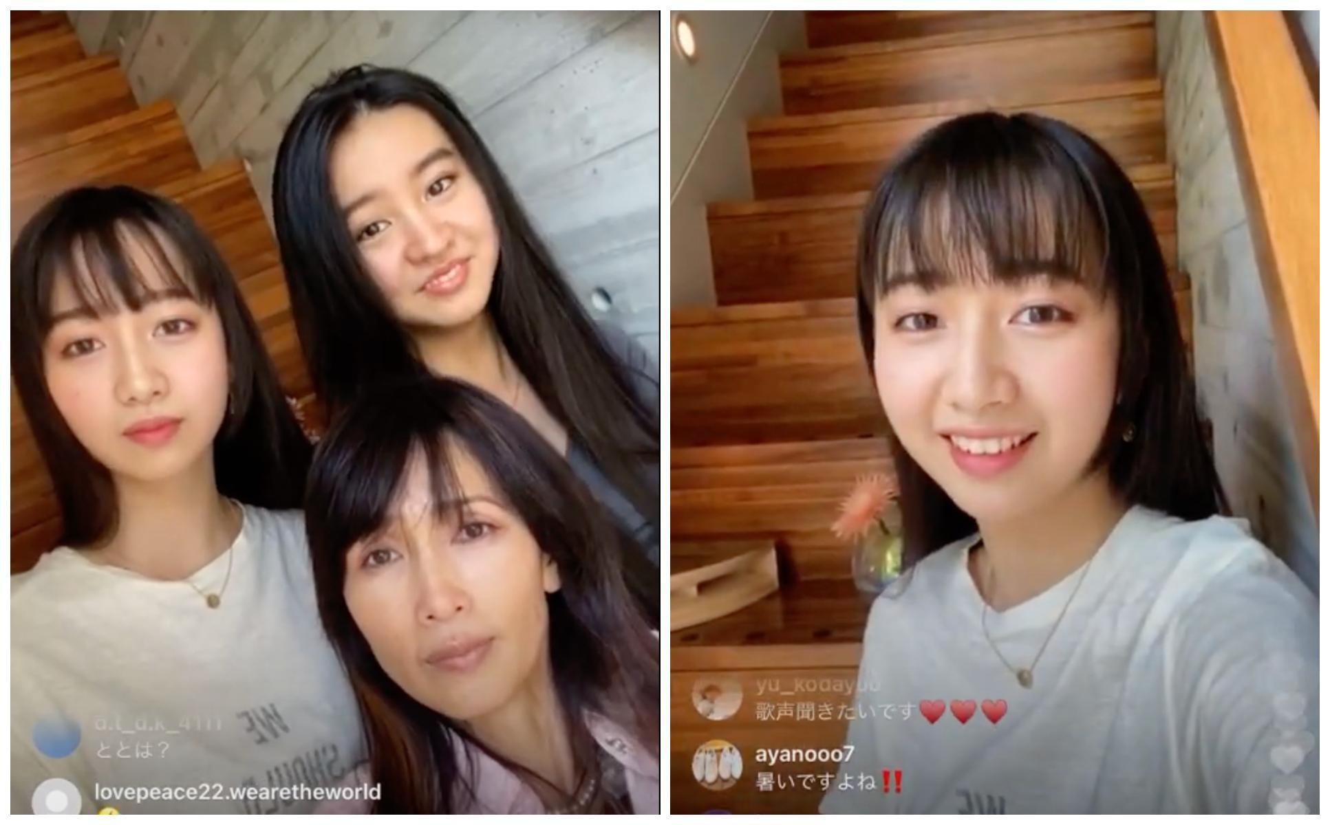木村心美（右圖）開直播，與妹妹光希幫媽媽工藤靜香慶祝母親節。（翻攝cocomi_553_official IG）