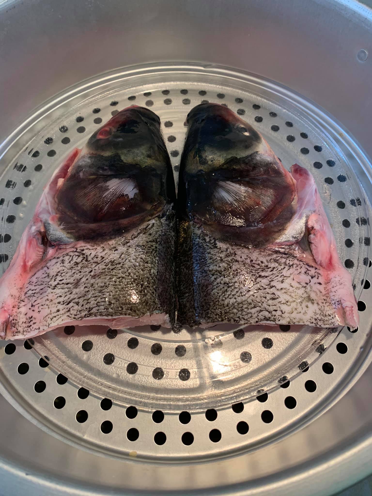 剖切的鰱魚頭。