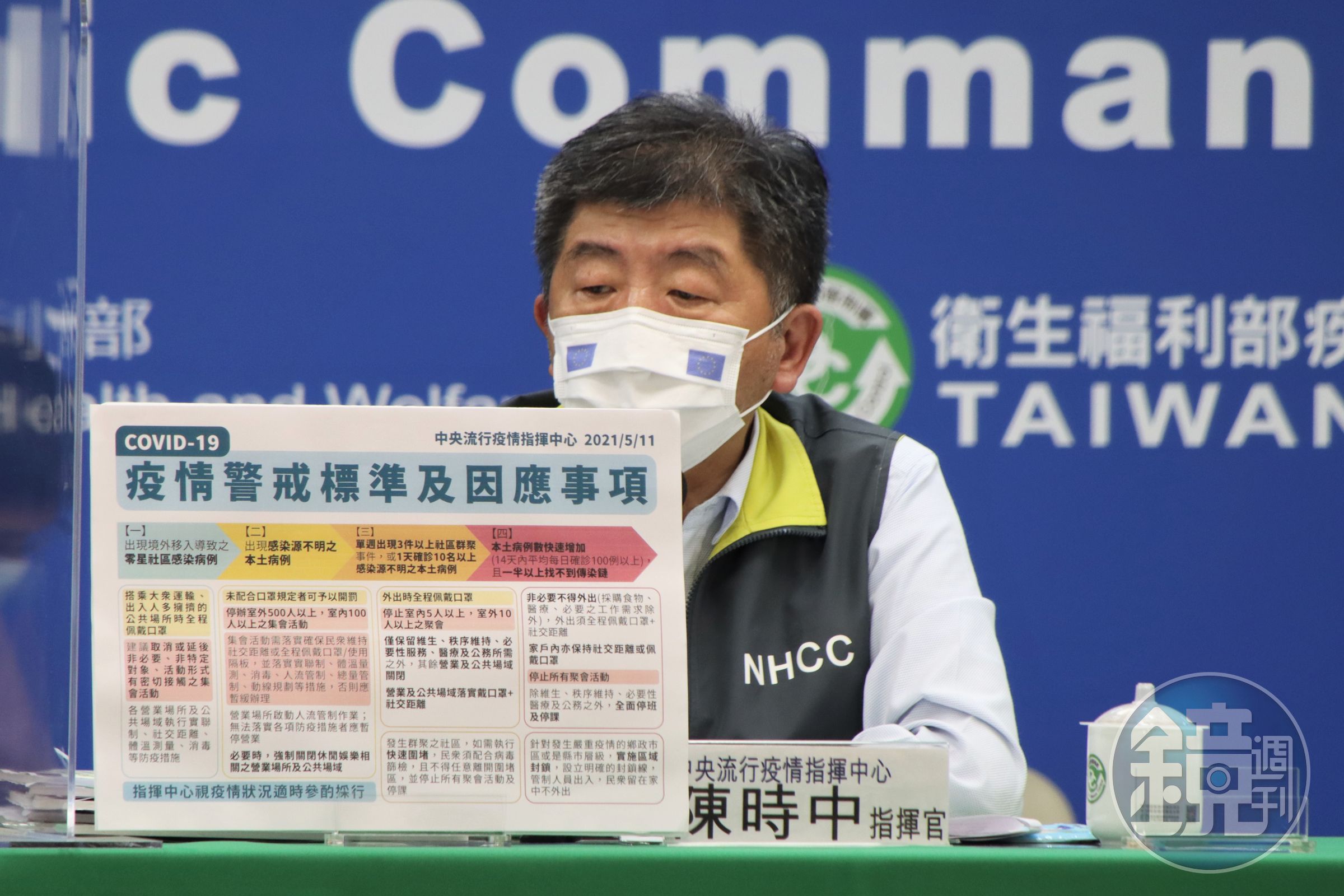 指揮官陳時中宣布防疫升級。（指揮中心提供）