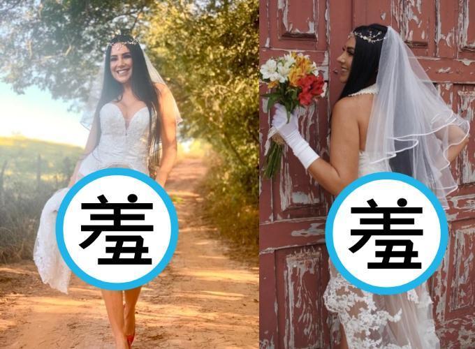 巴西女模兼歌手瑞拉(MC Rielle)穿上「透視婚紗」,讓許多人看了狂噴鼻血。(翻攝自瑞拉IG)