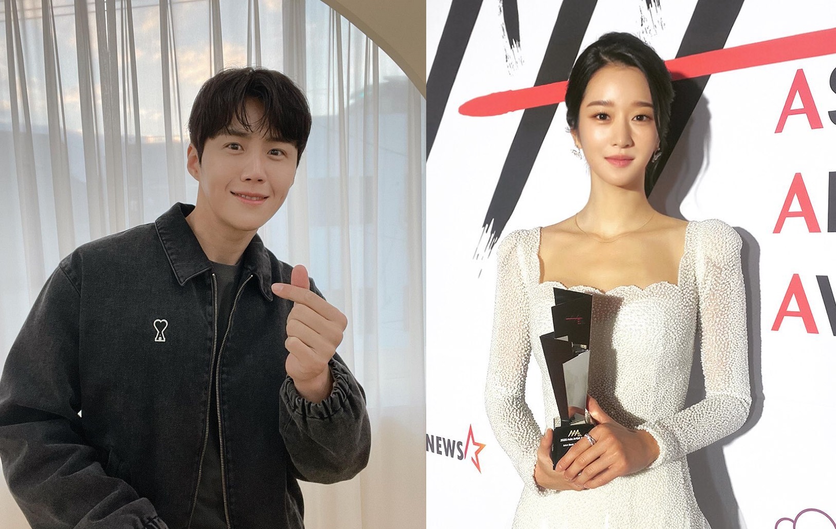 金宣虎（左圖）和徐睿知在「第57屆百想藝術大賞」人氣投票中奪冠，徐睿知是否出席典禮受到矚目。（左圖翻攝自金宣虎Instagram，右圖翻攝自goldmedalist_official Instagram）