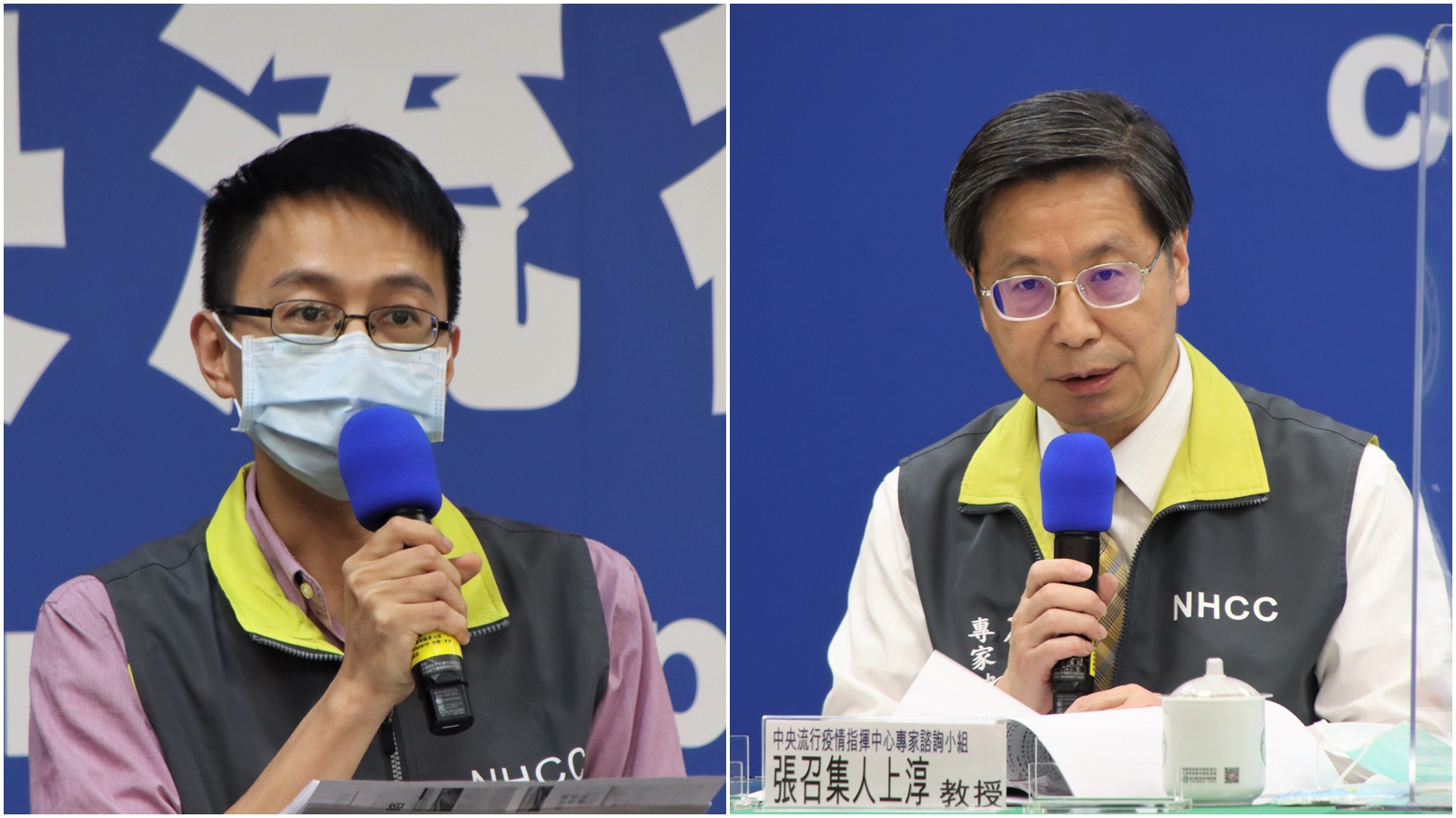 針對今日爆出的本土個案，羅一鈞（左）與張上淳（右）進一步說明疫調情況。（指揮中心提供）