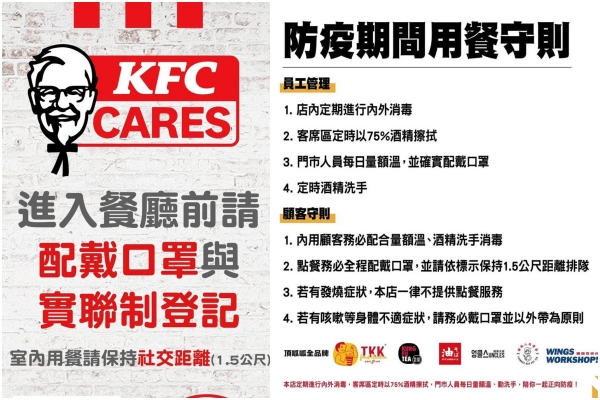 肯德基、頂呱呱、摩斯等業者都宣布跟進實聯制。（肯德基、頂呱呱提供）