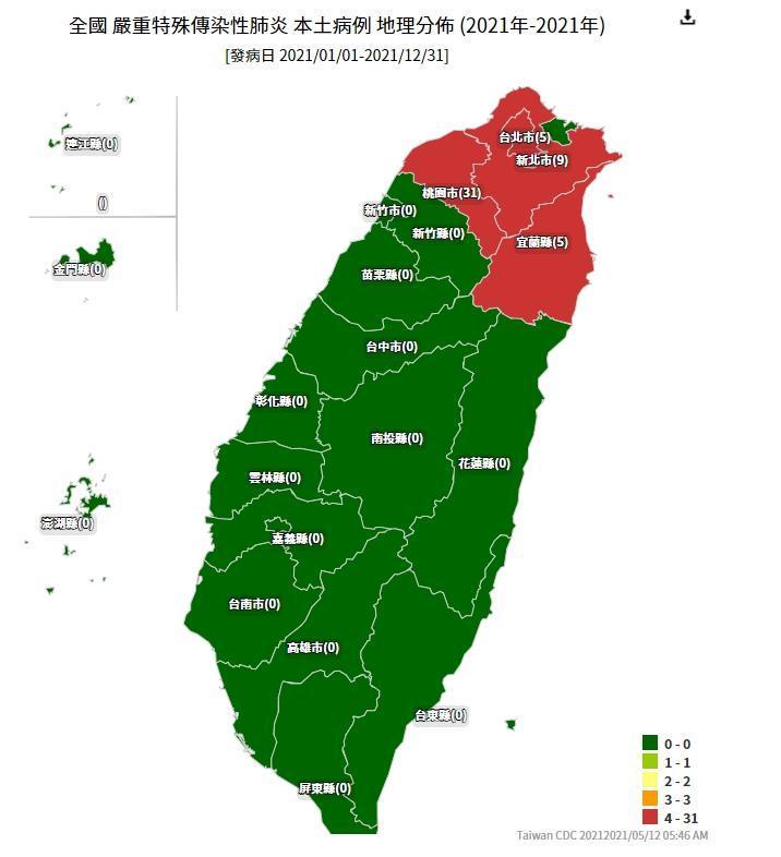 確診地圖目前已有4縣市亮紅燈。(翻攝自疾管署網站)