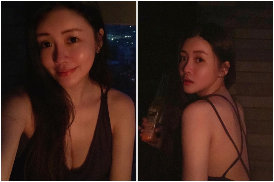 賴琳恩穿著低胸又大露美背的性感居家服。(翻攝自賴琳恩 Lene Lai臉書)