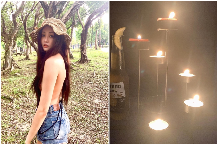 賴琳恩家裡停電，只好點起蠟燭營造浪漫氛圍。（翻攝自賴琳恩 Lene Lai臉書）