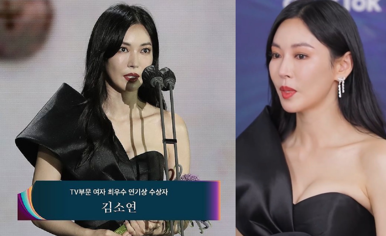 金素妍昨在「第57屆百想藝術大賞」封視后,台上台下都落淚。(左圖翻攝自百想官方Instagram,右圖翻攝自TikTok)