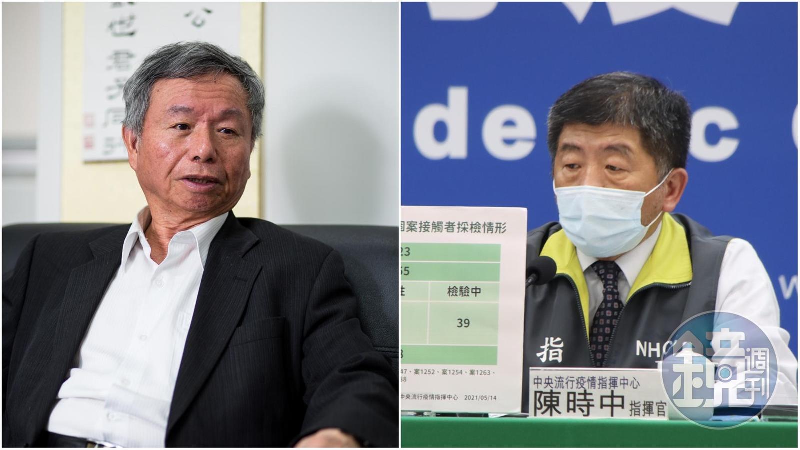 楊志良(左)今再次砲轟中央流行疫情指揮中心指揮官陳時中(右),整體防疫政策錯誤應該要下台。(本刊資料照/指揮中心提供)