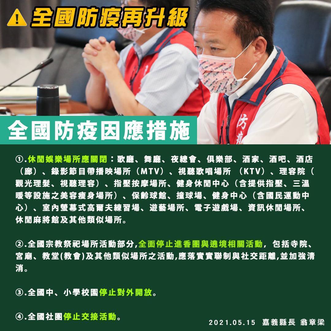 嘉義縣防疫再升級。（翻攝自翁章梁臉書）