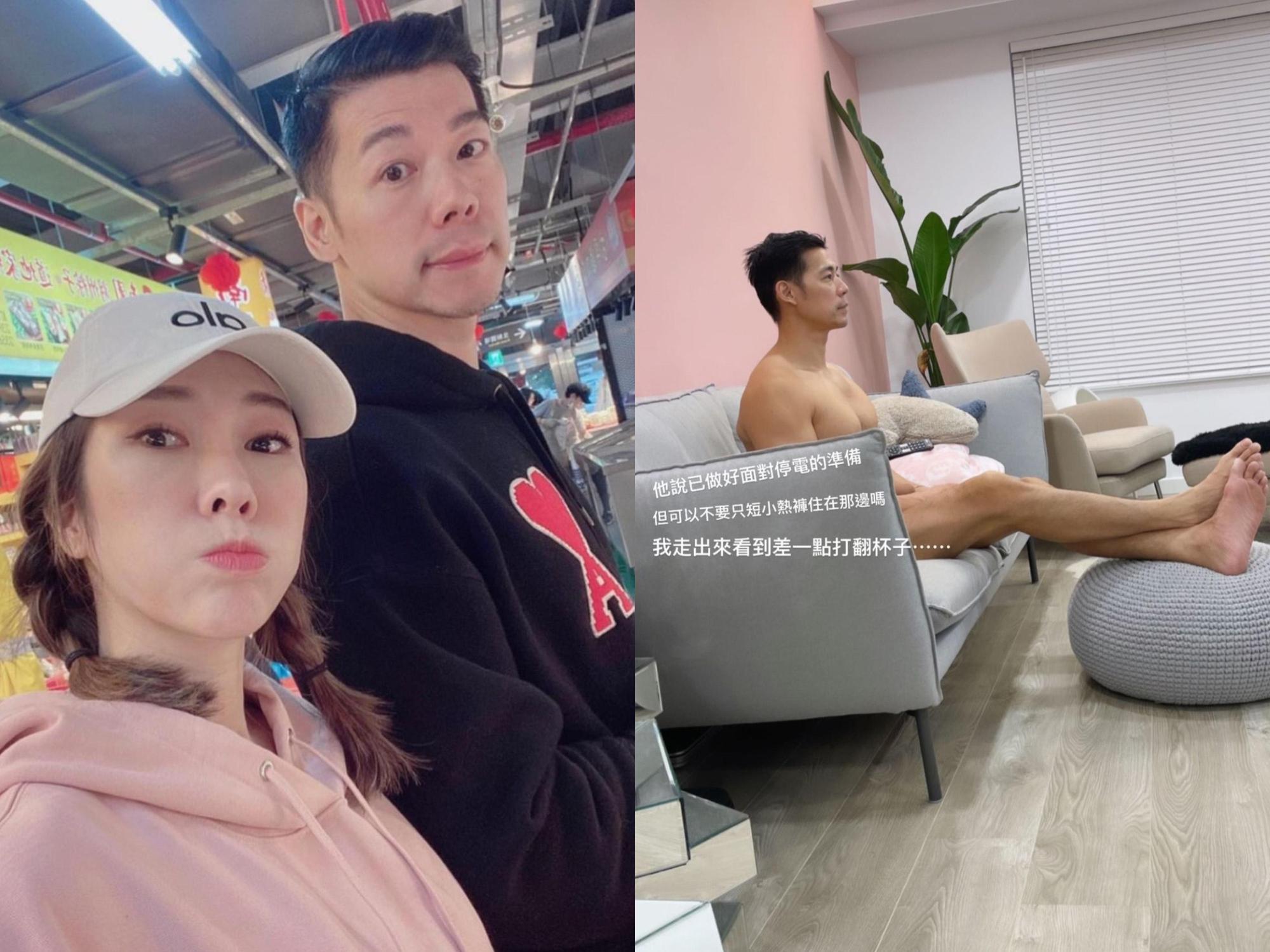 昨晚台電又停電,KIMIKO老公幾近裸體在家,讓KIMIKO超傻眼。(翻攝自KIMIKO IG)