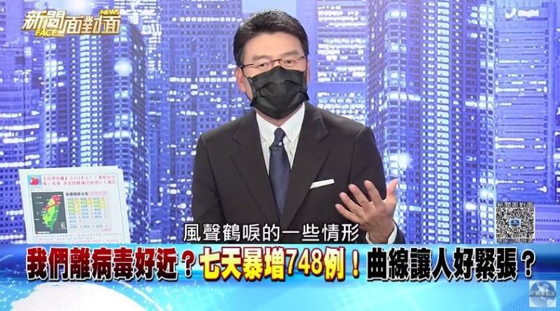 從本週起,謝震武在《新聞面對面》中已戴上口罩。(翻攝年代)
