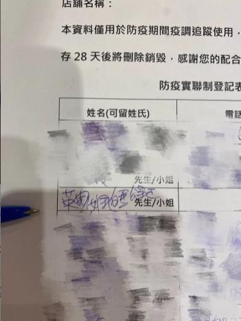 店員檢查店內的實聯制表單,卻發現有客人電話留白,還留下「奇怪名字」。(翻攝自Dcard)