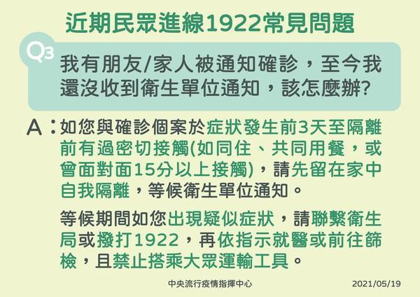 指揮中心整理1922的常見問題，幫助民眾更快了解相關消息。（指揮中心提供）