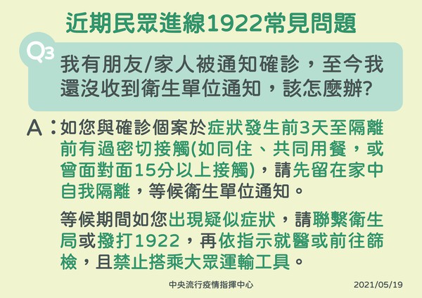 指揮中心整理1922的常見問題，幫助民眾更快了解相關消息。（指揮中心提供）