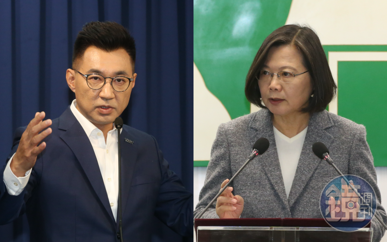 今天是總統蔡英文(右)上任5週年的日子,國民黨主席江啟臣(左)狠嗆「缺水、缺電、缺疫苗」已成為民進黨施政最鮮明的印象。(本刊資料照)
