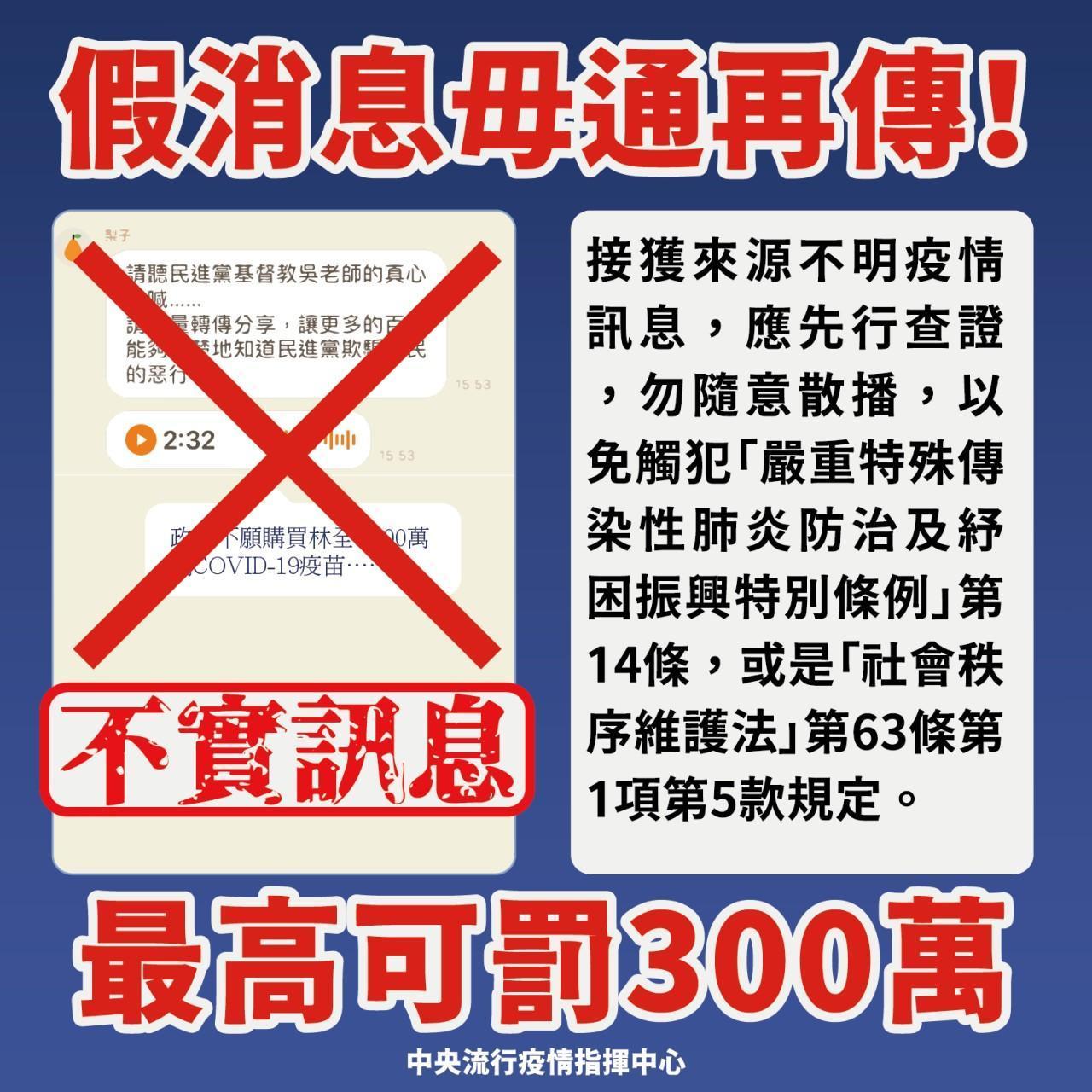 陳時中、陳宗彥呼籲,收到資訊後先進行查證,不要任意轉傳。(指揮中心提供)