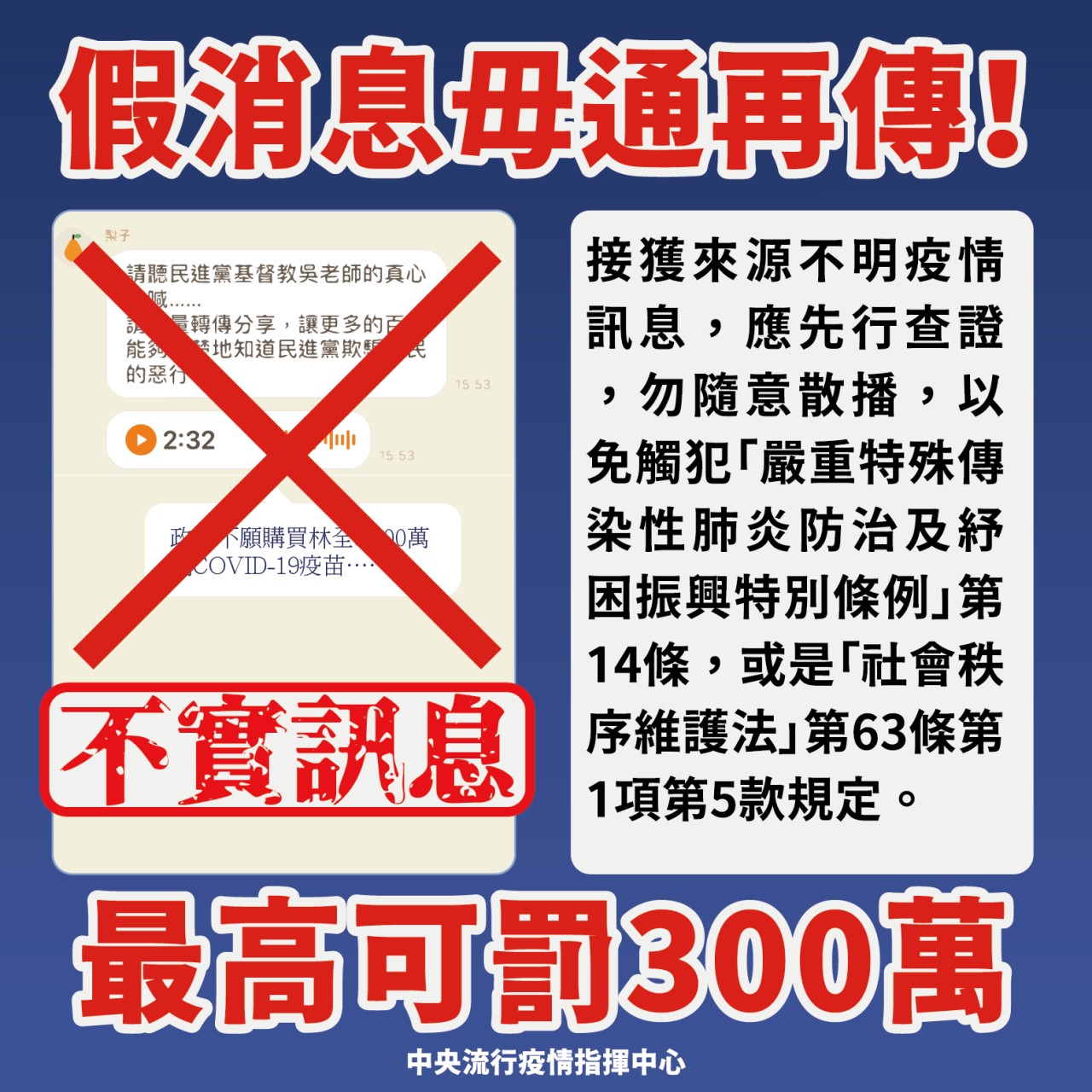陳時中、陳宗彥呼籲,收到資訊後先進行查證,不要任意轉傳。(指揮中心提供)