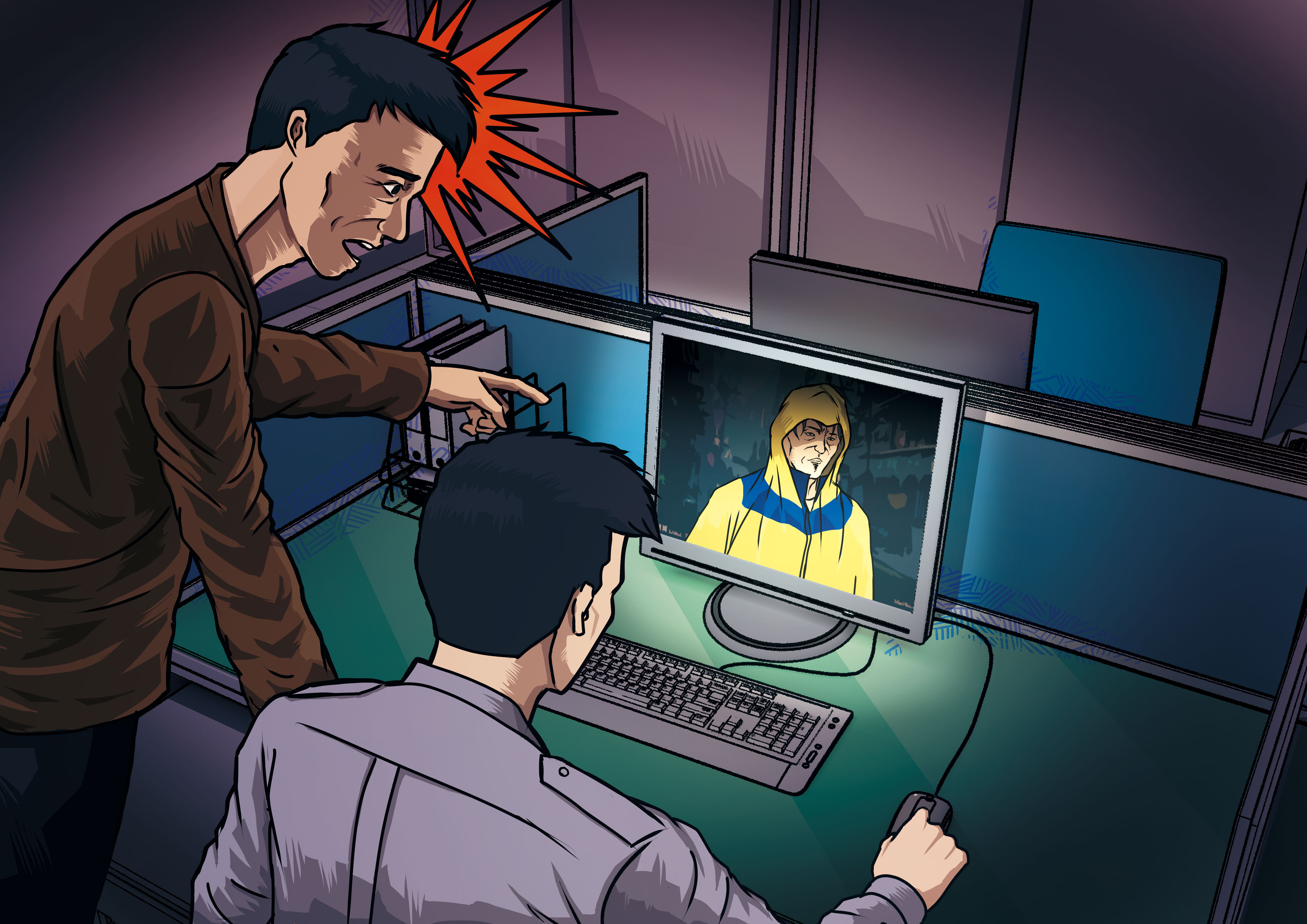 做完筆錄的陳男（左）認出監視器畫面中的雨衣男是黃姓密醫，成為破案關鍵。