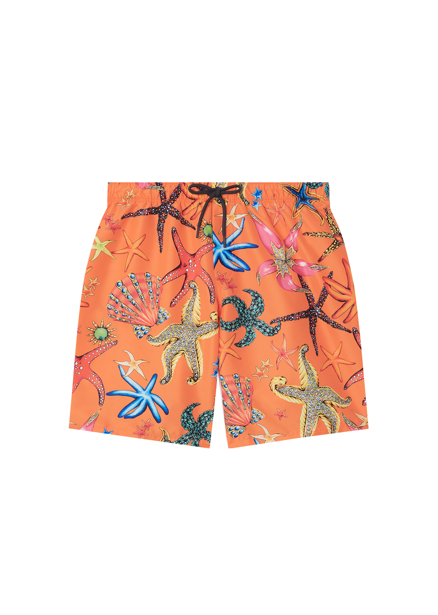 橘色印花泳褲 NT$13,000 VERSACE。（VERSACE提供）