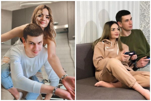 亞歷山大向女友維多利亞提議用鏈條將2人綁在一起，試圖改善彼此的關係。（翻攝自Wecontacted IG）