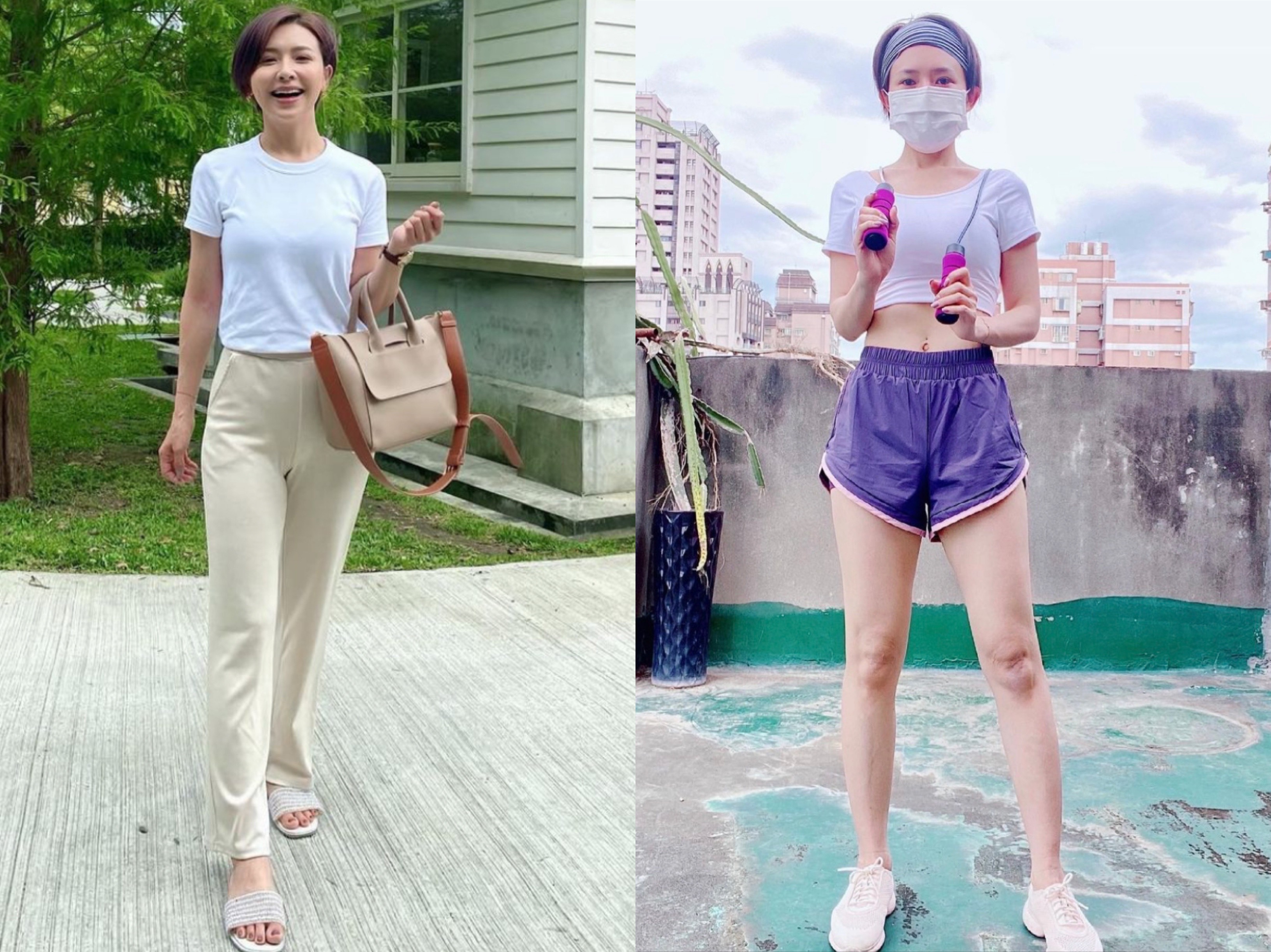 吳婉君在自家頂樓跳繩運動還不忘戴口罩。（翻攝自吳婉君IG）