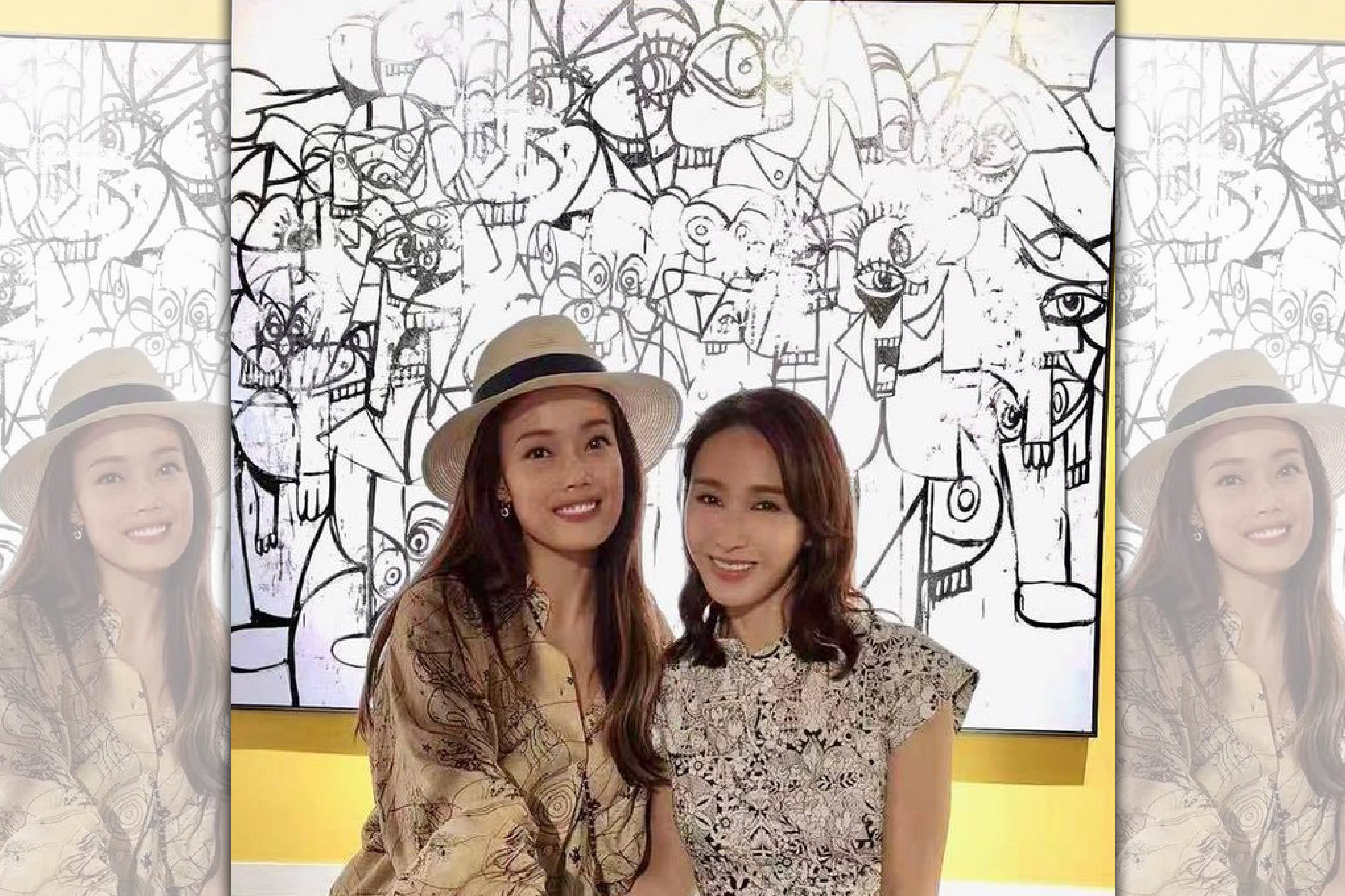 港星黎姿日前帶著三個女兒去看畫展，巧遇歌手容祖兒。（翻攝自黎姿臉書）