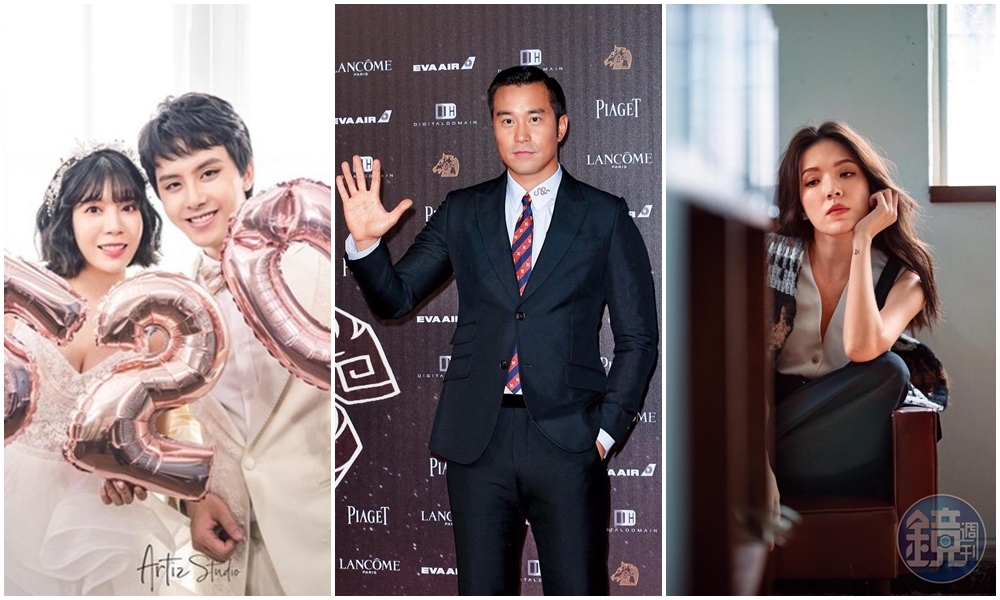 田亞霍（左起，翻攝自田亞霍IG）結婚一年才公布；張孝全被封「國民老公」，但已悄悄成為別人的老公；許瑋甯結婚、離婚都沒有親口證實。 