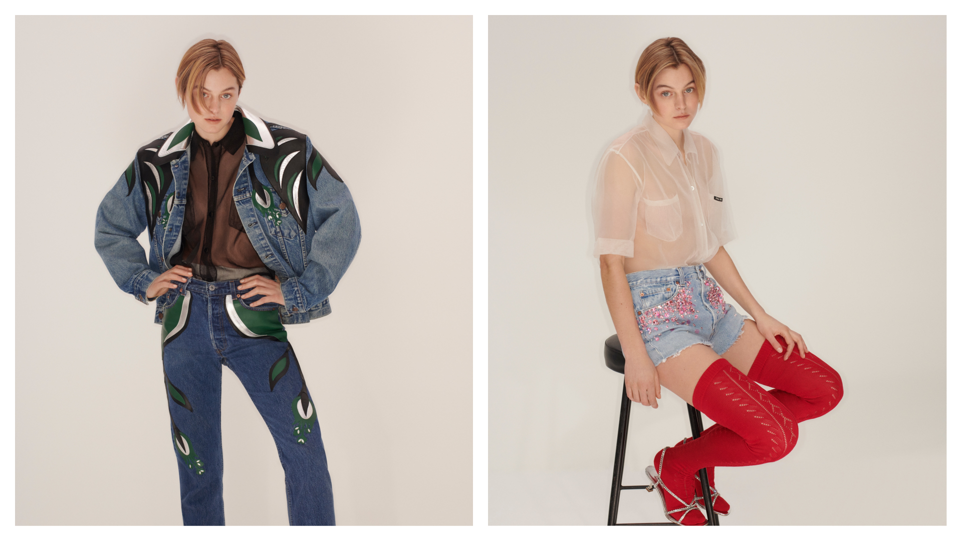 Miu Miu推出Upcycled by Miu Miu系列，攜手Levi’s®為舊日牛仔服飾賦予新生。（Miu Miu提供）