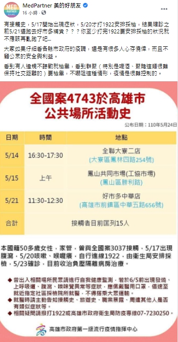 4743的50多歲婦人在安排好採檢後的隔天還去好市多,讓醫護粉專直言「心存僥倖」。(翻攝自「MedPartner 美的好朋友 」臉書)