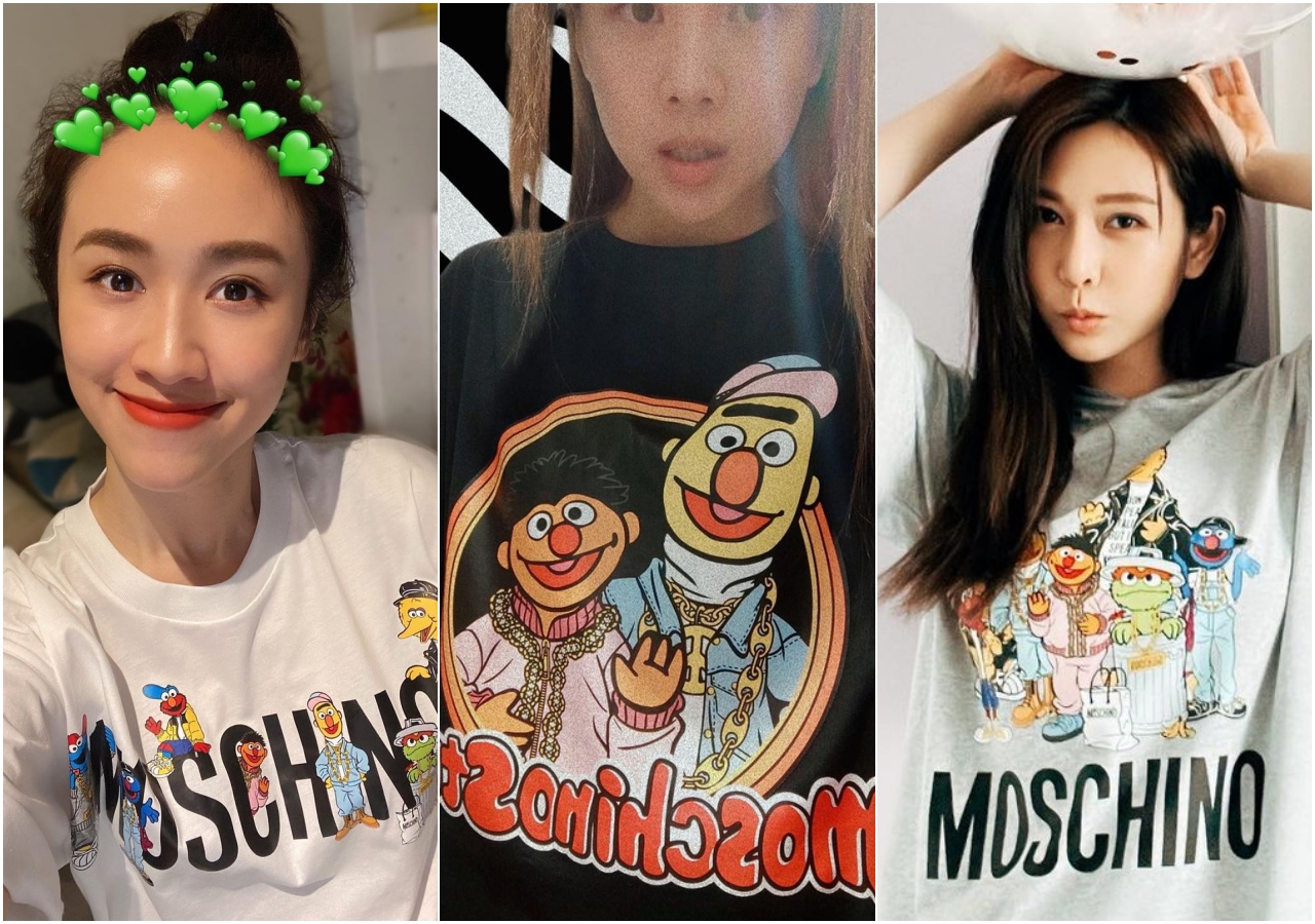 吳姍儒（左起）、吳映潔、曾莞婷在開賣首日已經穿上MOSCHINO x 芝麻街聯名系列服裝。（藍鐘提供）