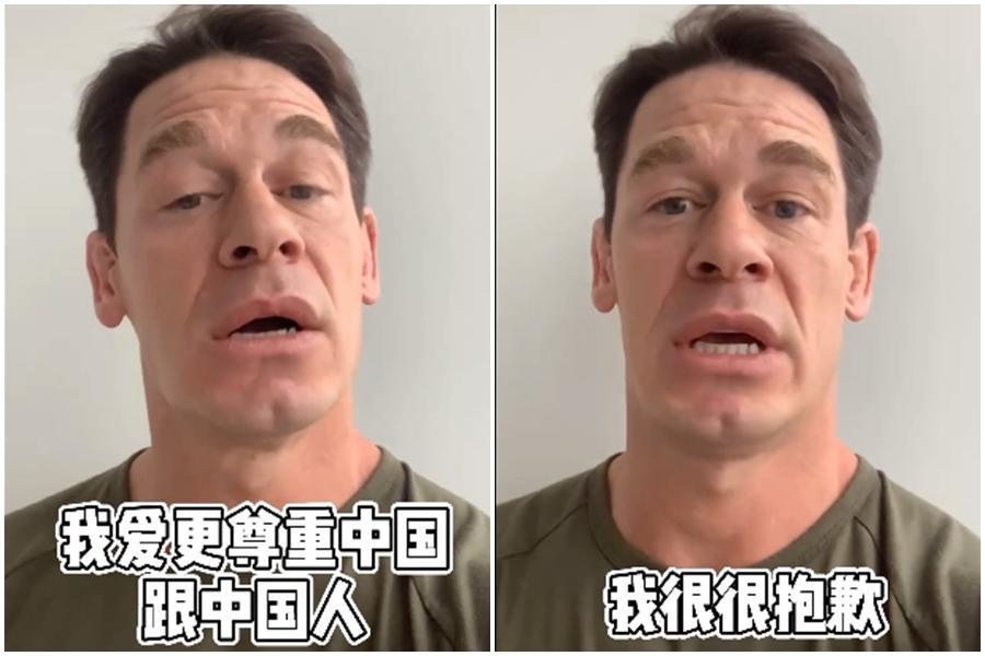 約翰希南稱台灣是國家惹毛中國網友，自拍影片道歉強調「很愛很尊重中國和中國人」。（翻攝自約翰希南微博）