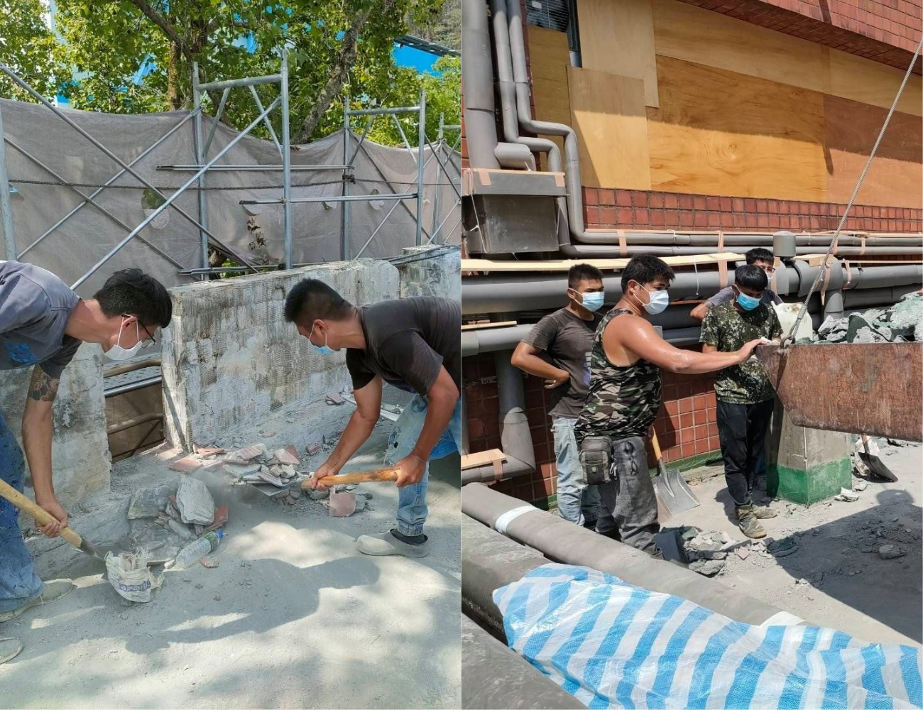 有工頭發文向檢舉魔人6度喊話，「我們跟你們沒有不同！一樣好好的戴著口罩上班」。（翻攝「爆怨2公社」）