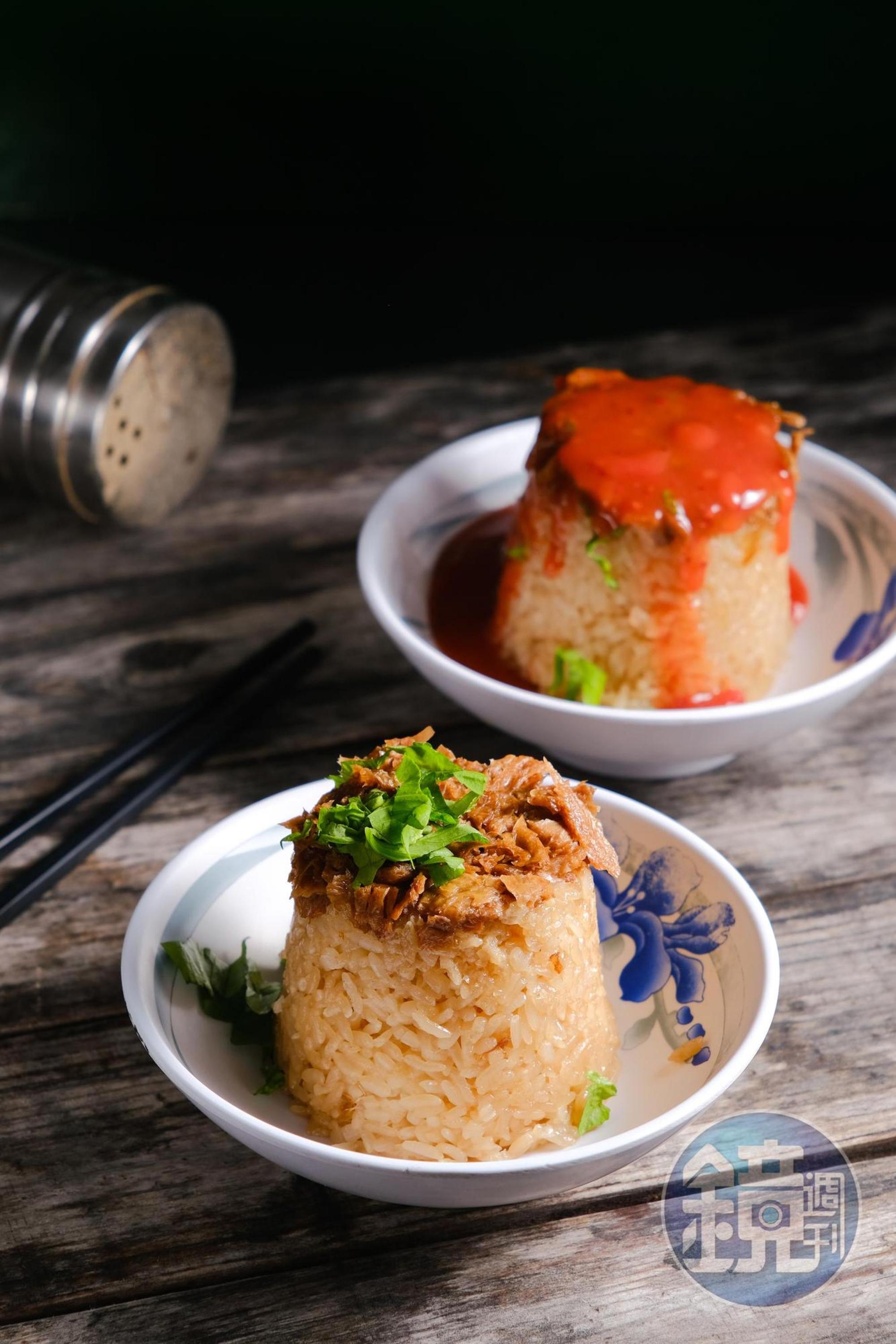「筒仔米糕」用豆筍滷成素肉臊，醬香相當入味。（30元／份）