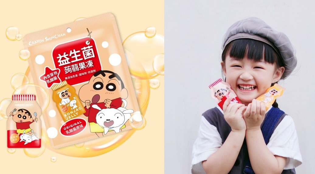 「蠟筆小新益生菌蒟蒻果凍」無添加色素，不含甜味劑。（特價259元／3包，SUN FRIEND MOUTH上友吃心提供）