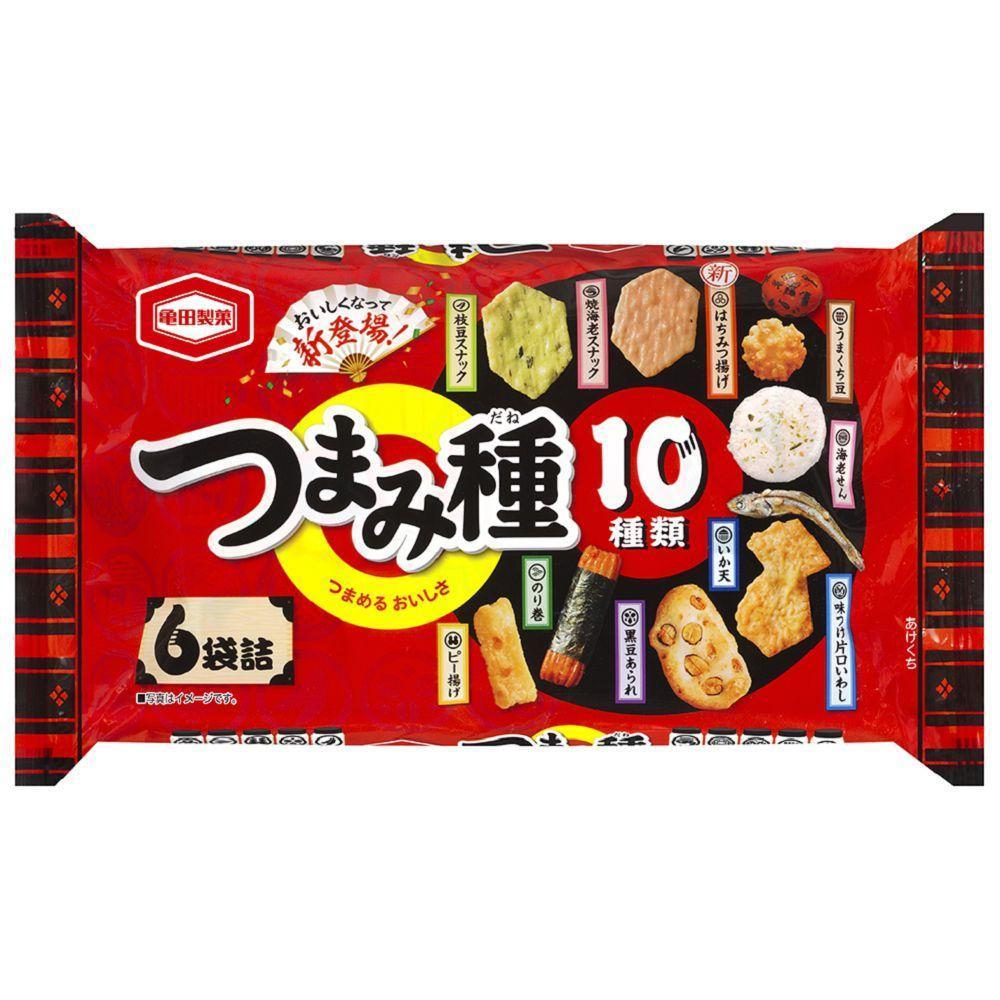 日本原裝進口的「龜田十種類米果點心」也是防疫零食前5名之一，超適合夏天拿來配啤酒。（特價149元／103g，SUN FRIEND MOUTH上友吃心提供）