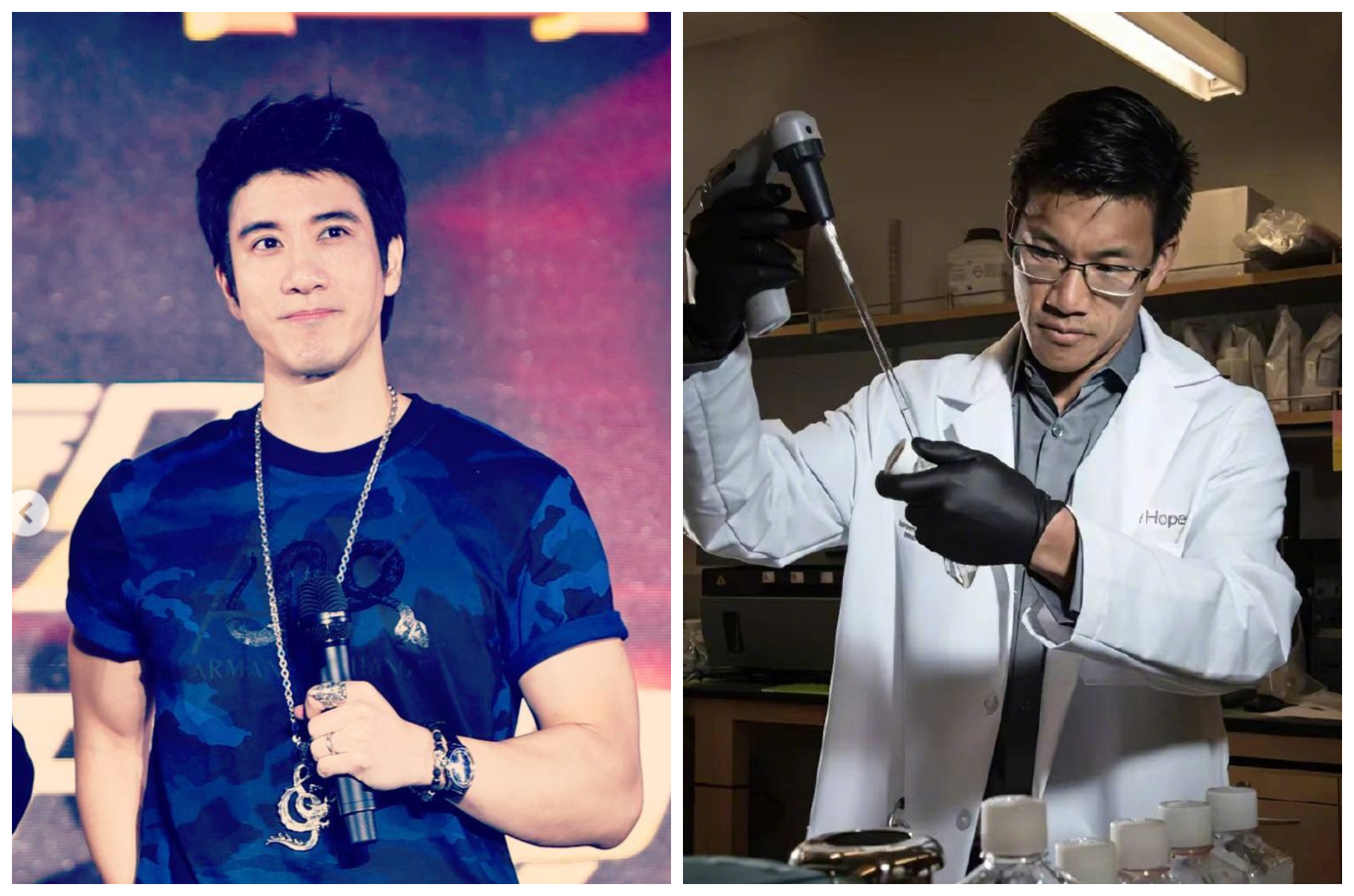 王力宏（左圖）恭喜哥哥王力德（右圖）為兒科腦瘤做貢獻。（翻攝王力宏微博）