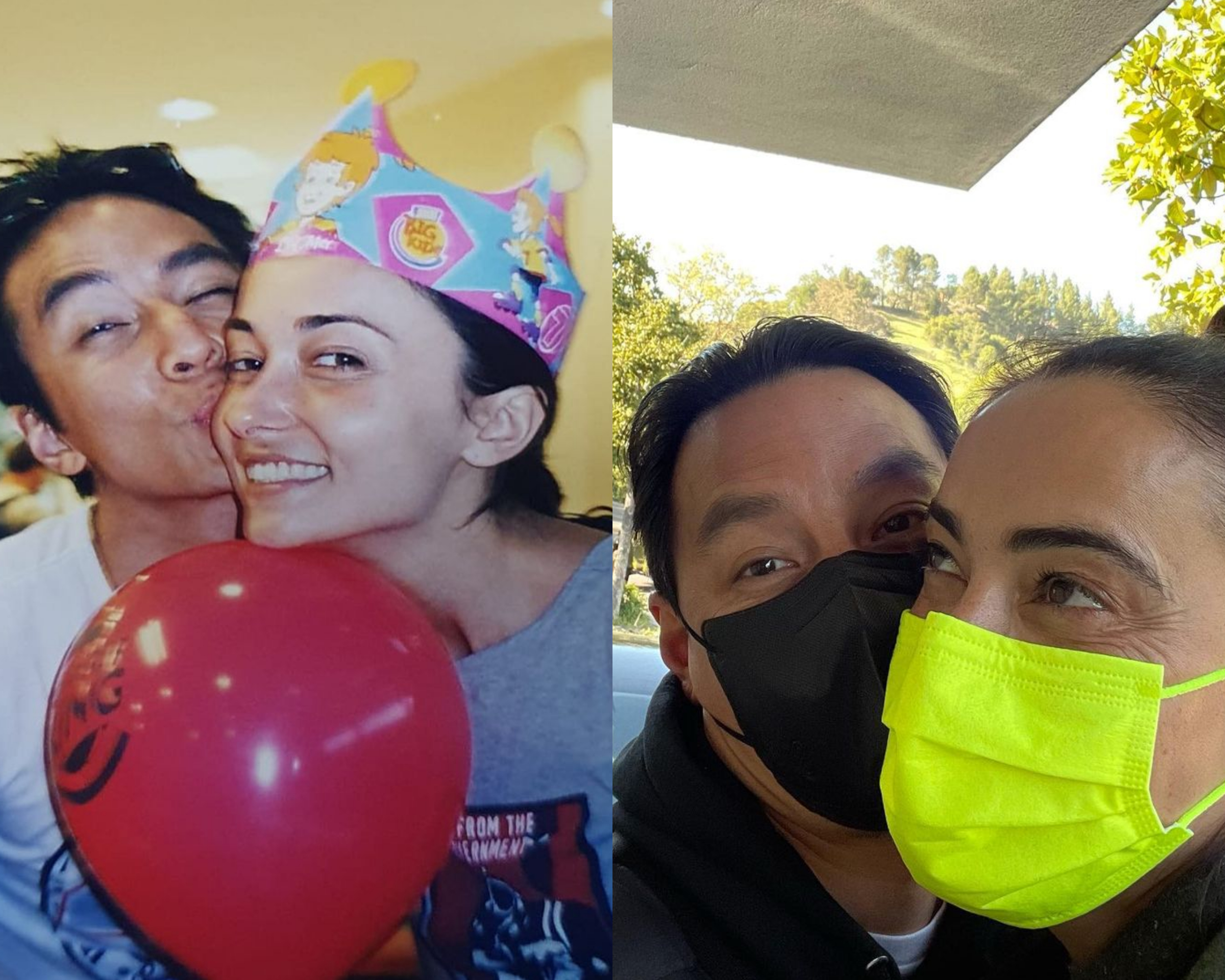 吳彥祖與愛妻Lisa.S復刻20年前的慶生閃照，自嘲「頭髮少了」。（翻攝自吳彥祖IG）