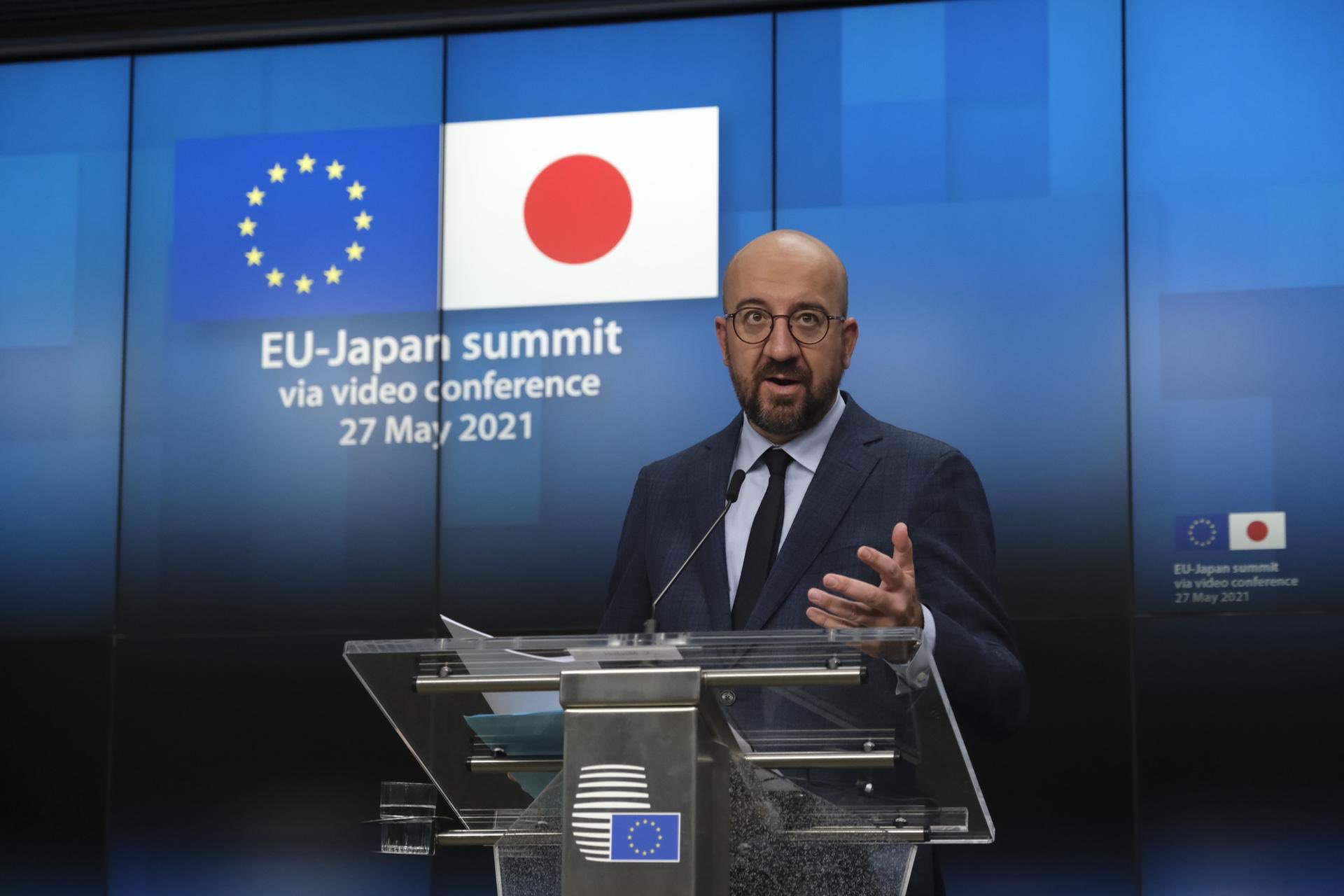 歐日領袖峰會發表聯合聲明，內容提及台海、香港及新疆議題，讓中國氣得跳腳。圖為歐洲理事會主席米歇爾。（翻攝自Charles Michel推特）