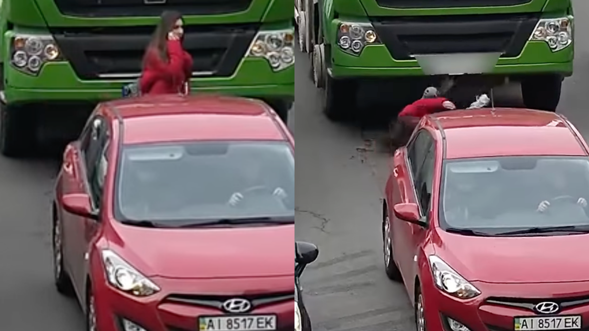 烏克蘭女子穿越馬路分心講電話,慘遭水泥預拌車輾過。(翻攝自Олексій Білошицький 臉書)