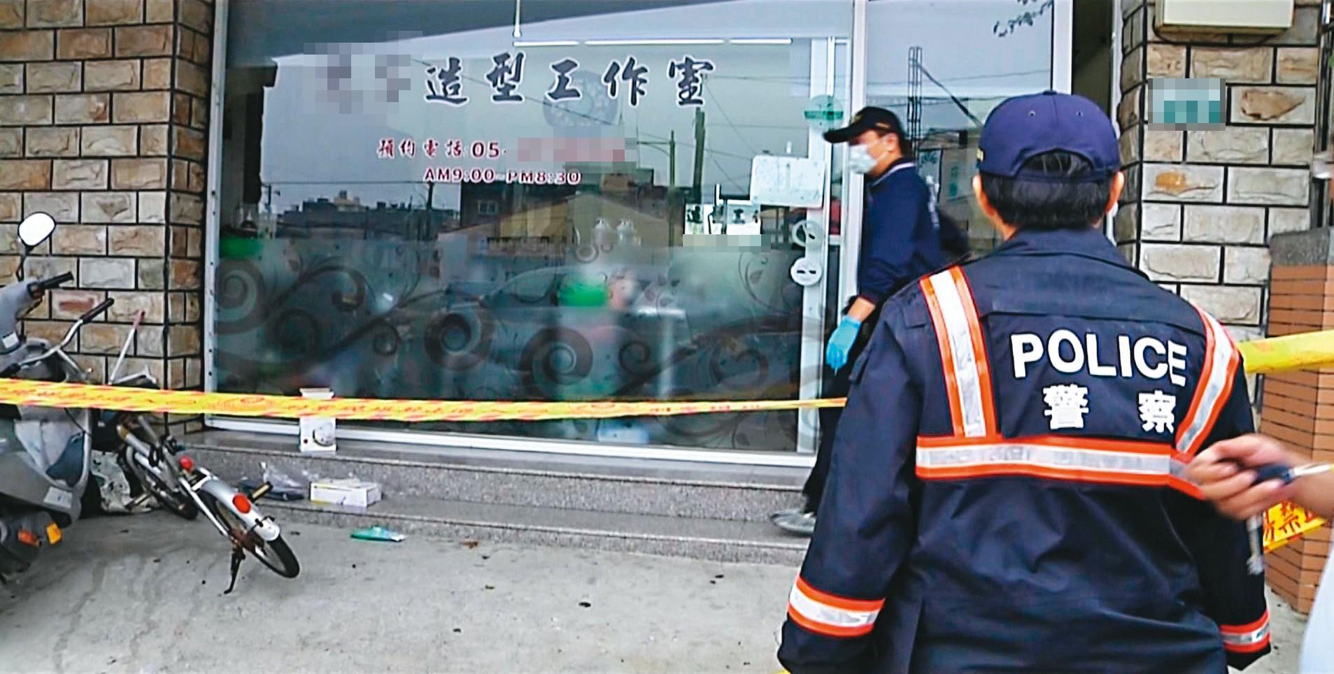 美髮店驚傳命案,警方獲報趕來後拉起封鎖線蒐證。(東森新聞提供)